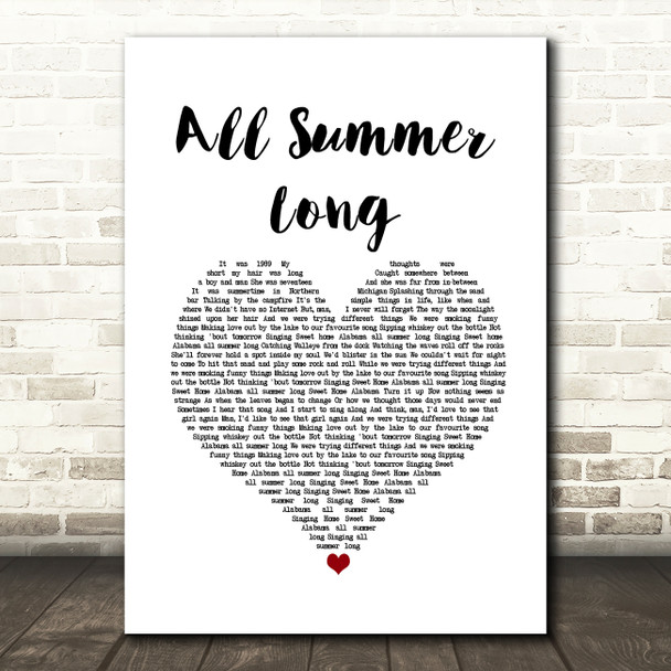 Kid Rock All Summer Long White Heart Song Lyric Print