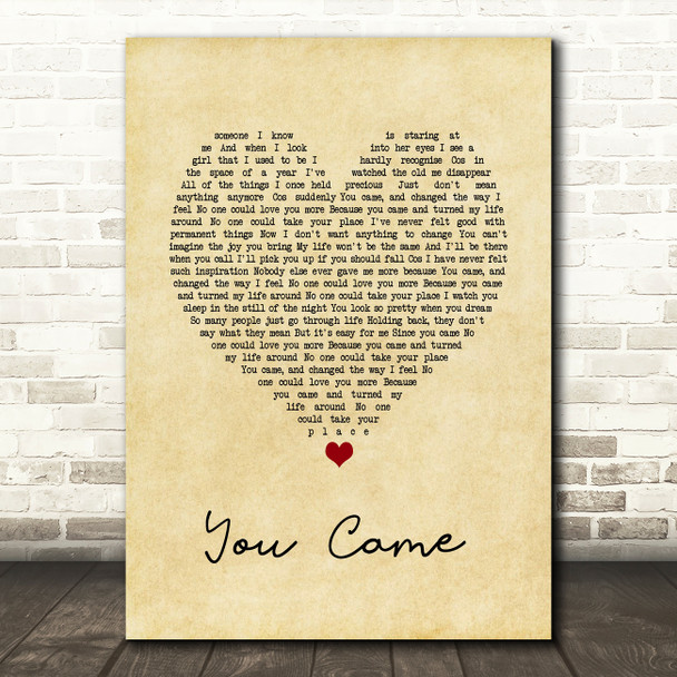 Kim Wilde You Came Vintage Heart Song Lyric Print