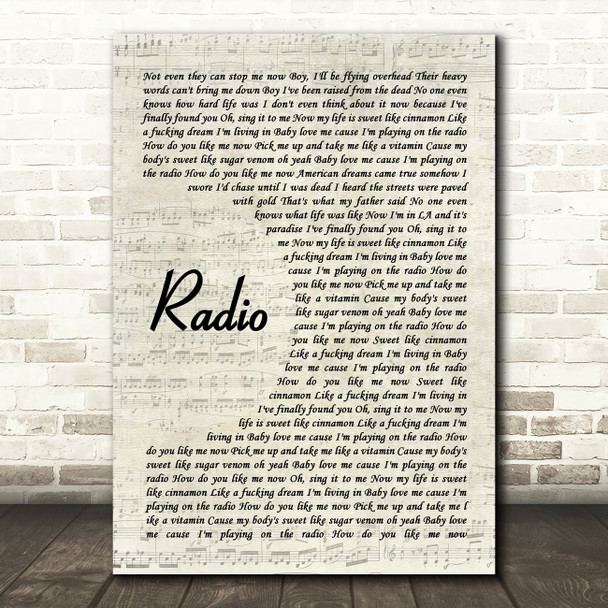 Lana Del Rey Radio Vintage Script Song Lyric Print