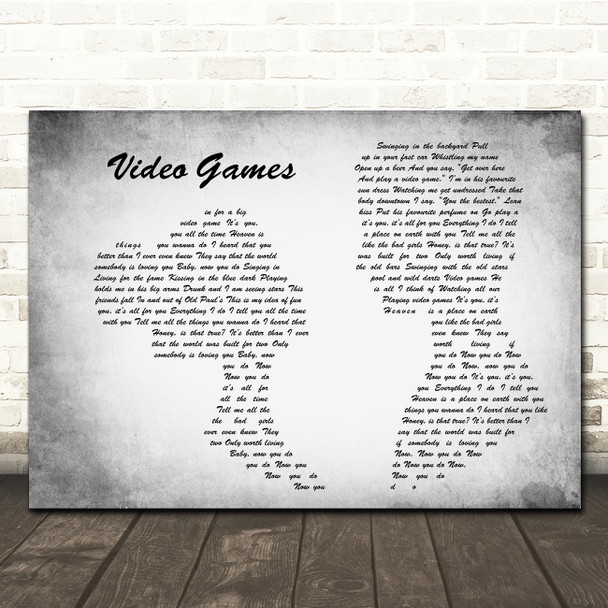 Lana Del Rey Video Games Man Lady Couple Grey Song Lyric Quote Print