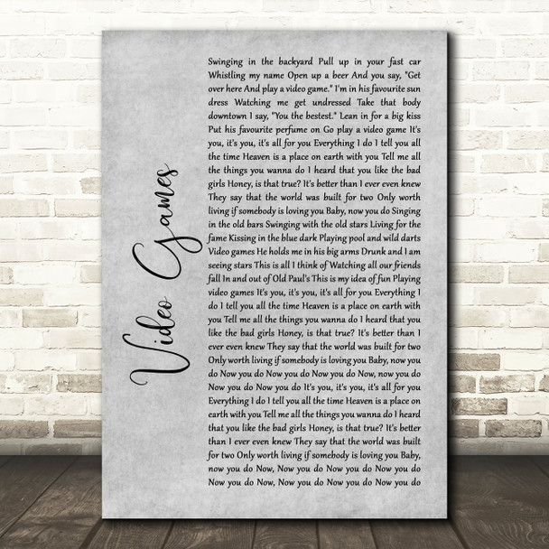 Lana Del Rey Video Games Rustic Script Grey Song Lyric Quote Print