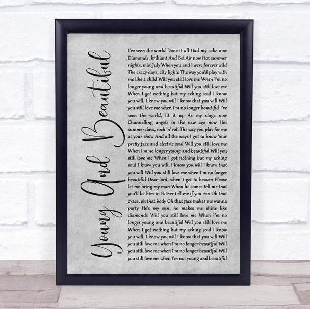 Lana Del Rey Young And Beautiful Rustic Script Grey Song Lyric Print