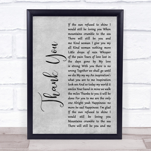 Led Zeppelin Thank You Rustic Script Grey Song Lyric Quote Print