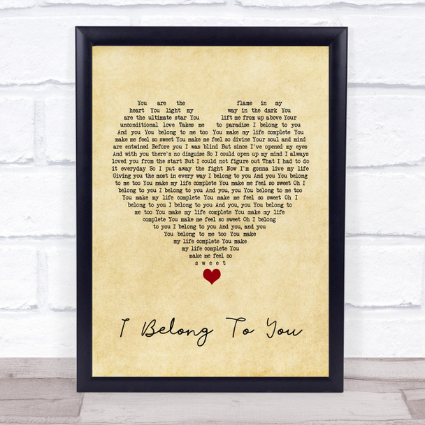 Lenny Kravitz I Belong To You Vintage Heart Song Lyric Print