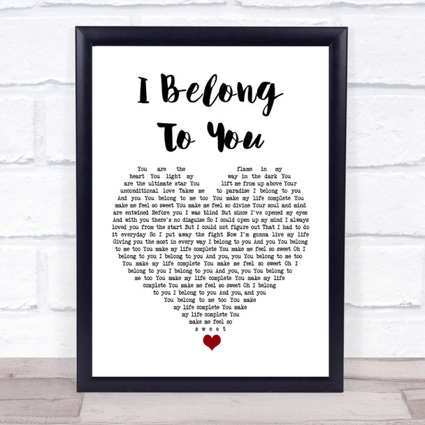 Lenny Kravitz I Belong To You White Heart Song Lyric Print