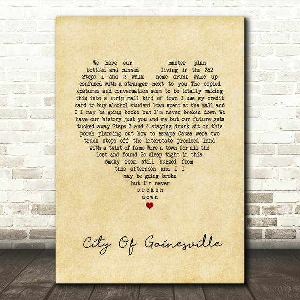 Less Than Jake City Of Gainesville Vintage Heart Song Lyric Print