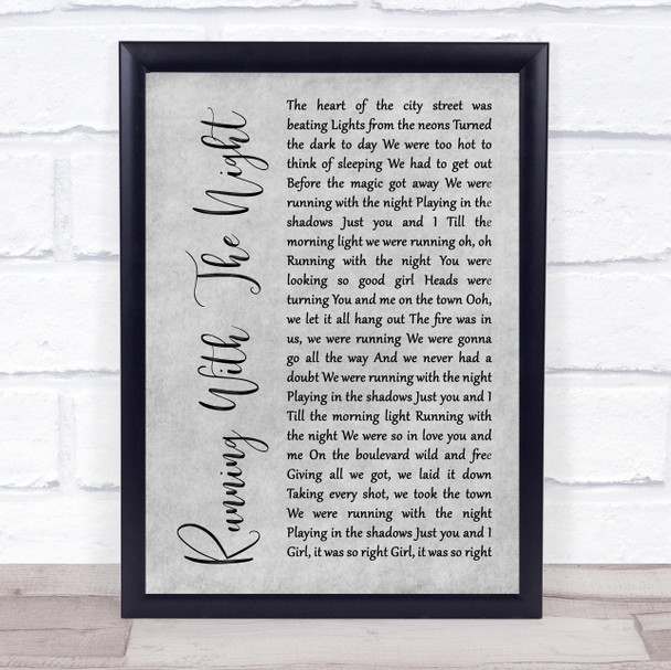 Lionel Richie Running With The Night Rustic Script Grey Song Lyric Print