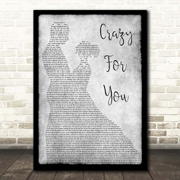 Madonna Crazy For You Man Lady Dancing Grey Song Lyric Quote Print
