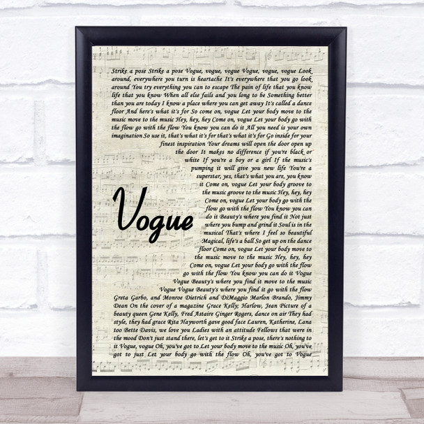 Madonna Vogue Vintage Script Song Lyric Print