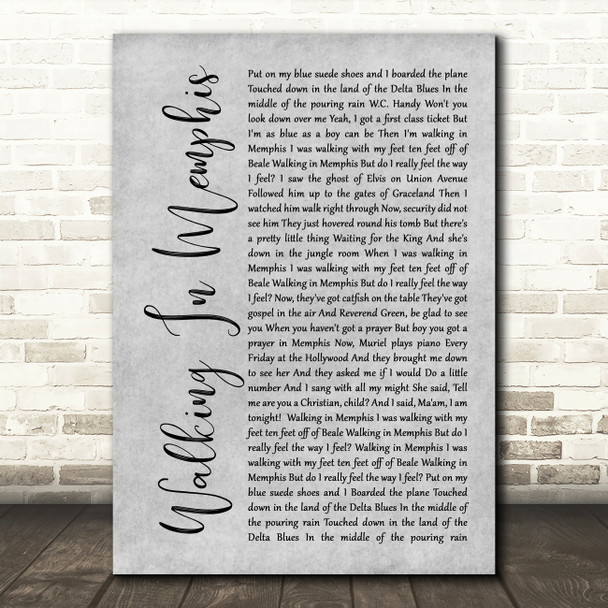 Marc Cohn Walking In Memphis Grey Rustic Script Song Lyric Print