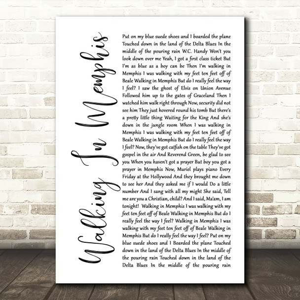 Marc Cohn Walking In Memphis White Script Song Lyric Print