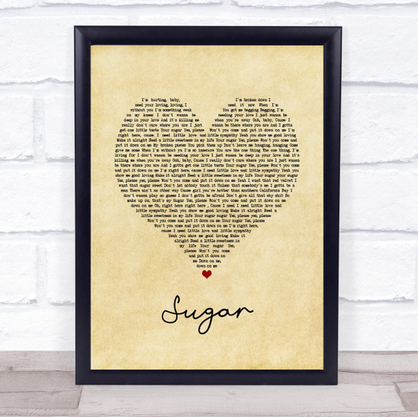 Maroon 5 Sugar Vintage Heart Song Lyric Print