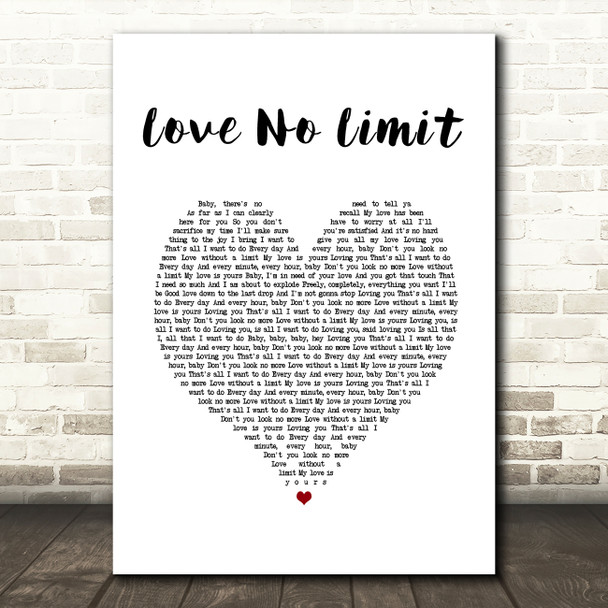 Mary J. Blige Love No Limit White Heart Song Lyric Print