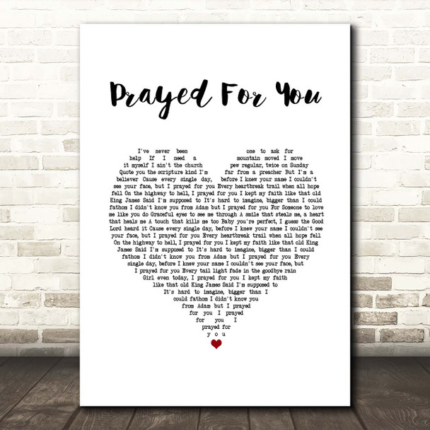 Matt Stell Prayed For You White Heart Song Lyric Print
