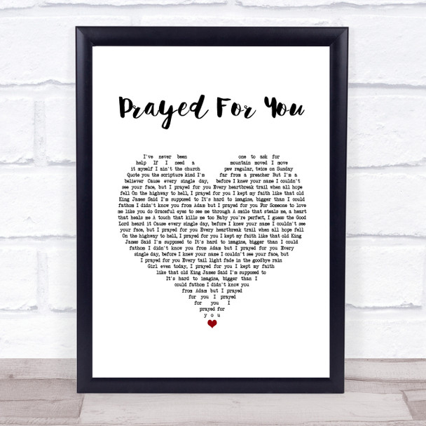 Matt Stell Prayed For You White Heart Song Lyric Print