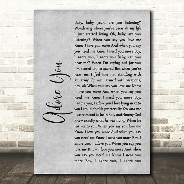 Miley Cyrus Adore You Rustic Script Grey Song Lyric Quote Print