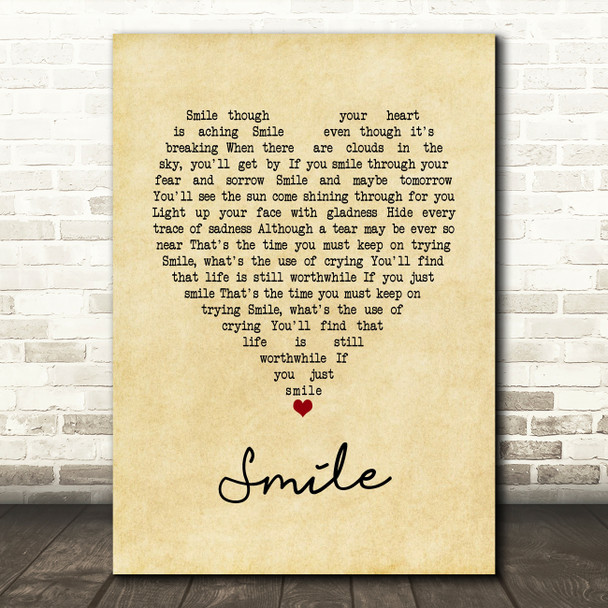 Nat King Cole Smile Vintage Heart Song Lyric Print