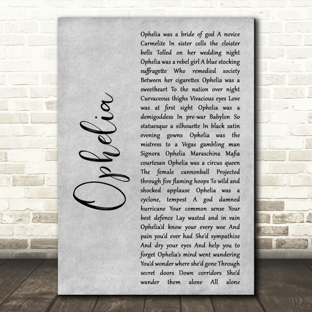 Natalie Merchant Ophelia Grey Rustic Script Song Lyric Print