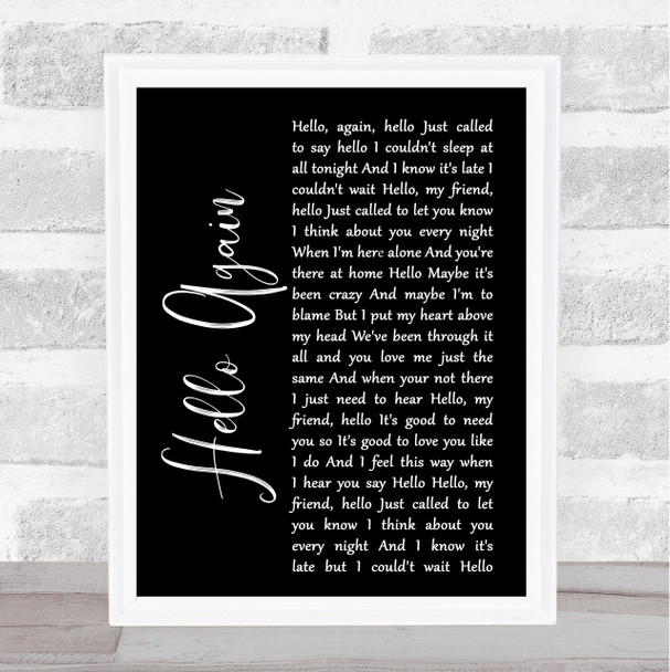 Neil Diamond Hello Again Black Script Song Lyric Print