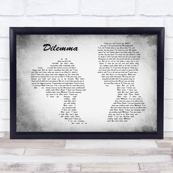 Nelly & Kelly Rowland Dilemma Man Lady Couple Grey Song Lyric Quote Print