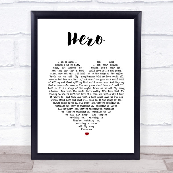 Nickelback Hero White Heart Song Lyric Print