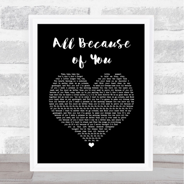 O.A.R. All Because of You Black Heart Song Lyric Print