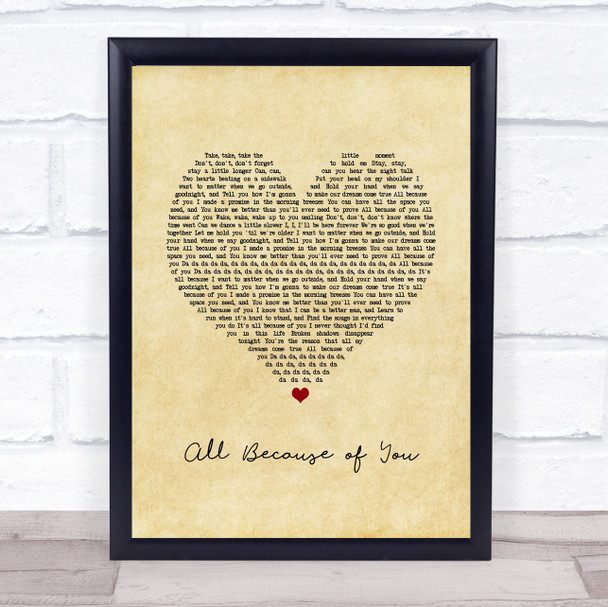 O.A.R. All Because of You Vintage Heart Song Lyric Print