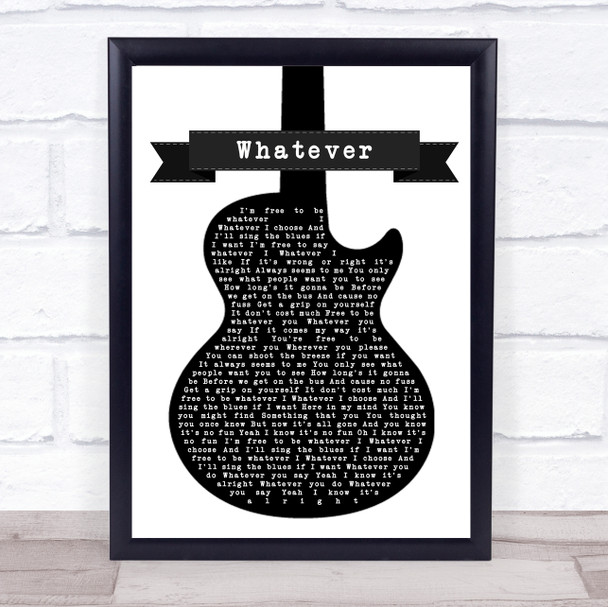 Oasis Whatever Black & White Guitar Song Lyric Print