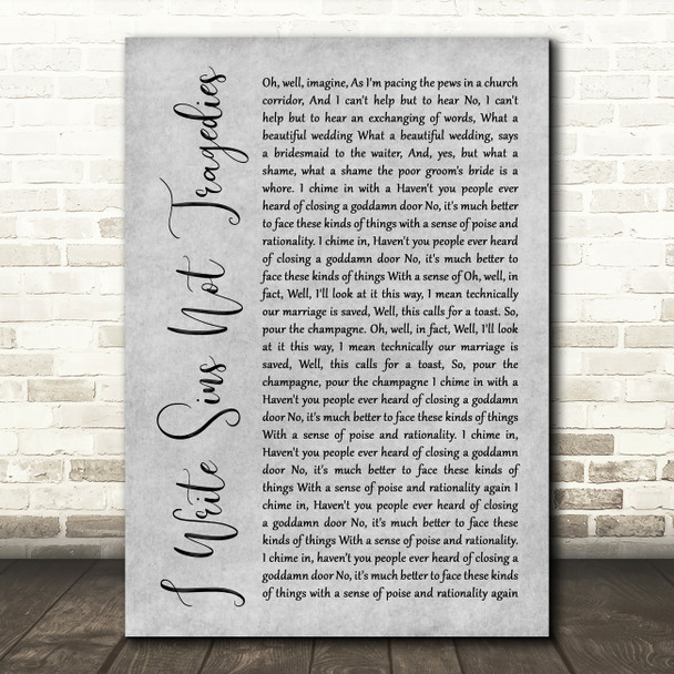 Panic! At The Disco I Write Sins Not Tragedies Rustic Script Grey Song Print