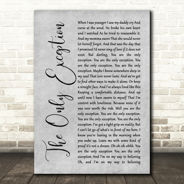 Paramore The Only Exception Rustic Script Grey Song Lyric Print