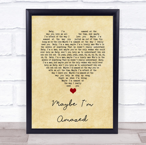 Paul McCartney Maybe I'm Amazed Vintage Heart Song Lyric Print