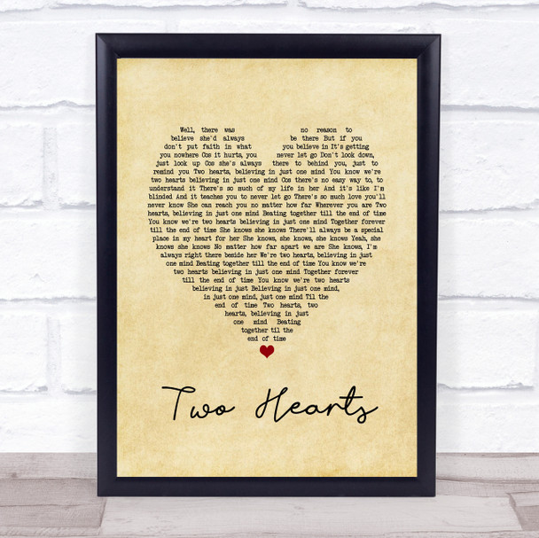 Phil Collins Two Hearts Vintage Heart Song Lyric Print