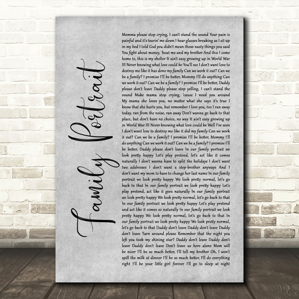 Pink Family Portrait Rustic Script Grey Song Lyric Quote Print