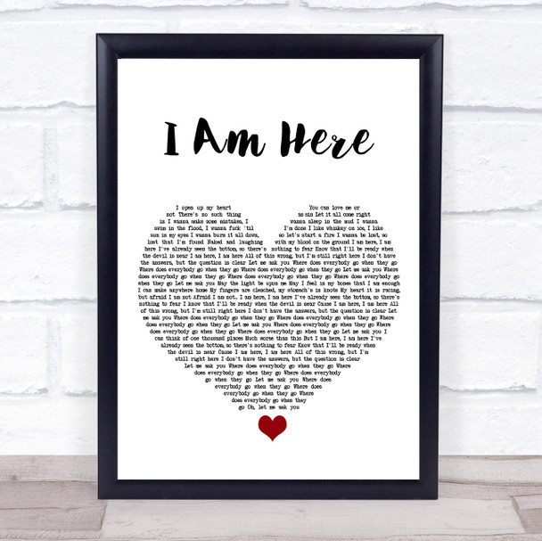 Pink I Am Here White Heart Song Lyric Print