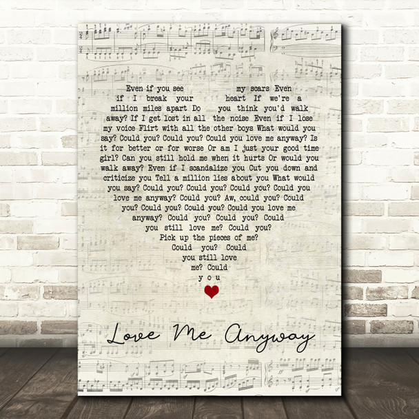 Pink Love Me Anyway Script Heart Song Lyric Print