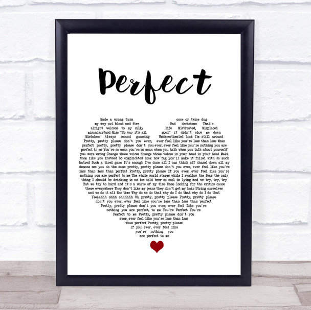 Pink Perfect (Clean Edition) White Heart Song Lyric Print
