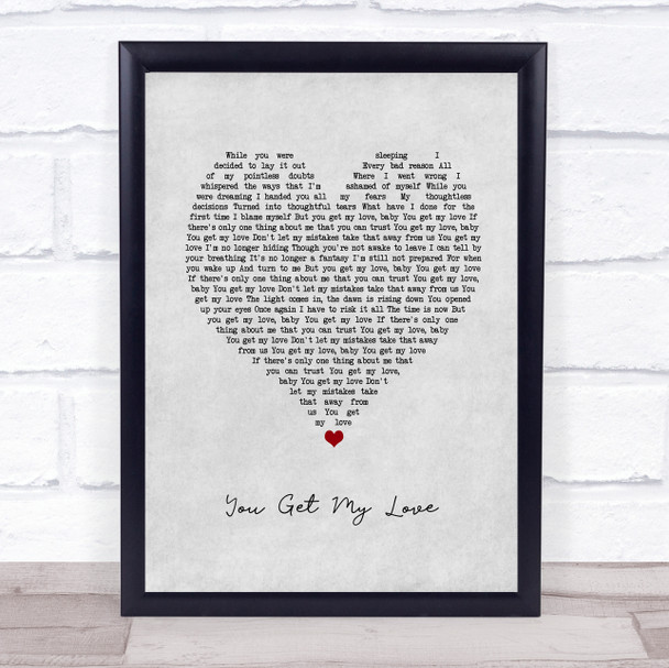 Pink You Get My Love Grey Heart Song Lyric Print