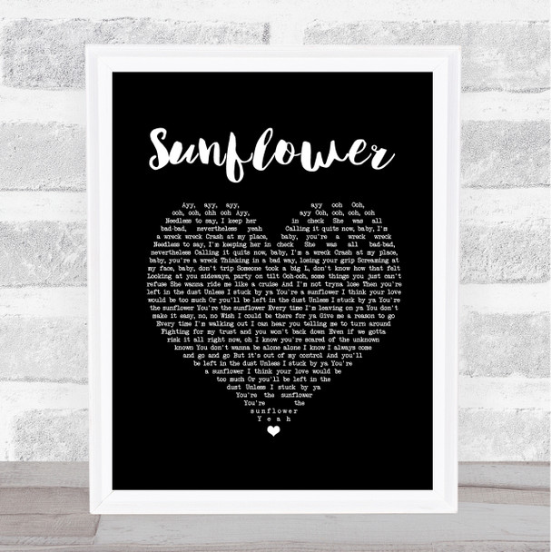 Post Malone, Swae Lee Sunflower Black Heart Song Lyric Print