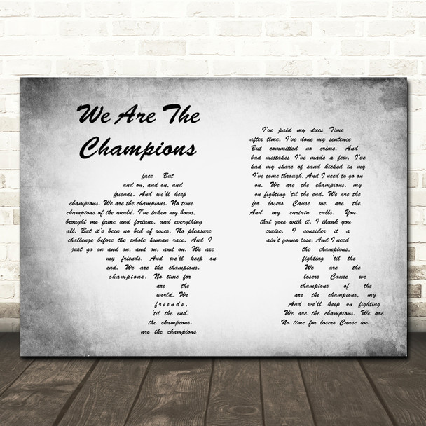 Queen We Are The Champions Man Lady Couple Grey Song Lyric Print