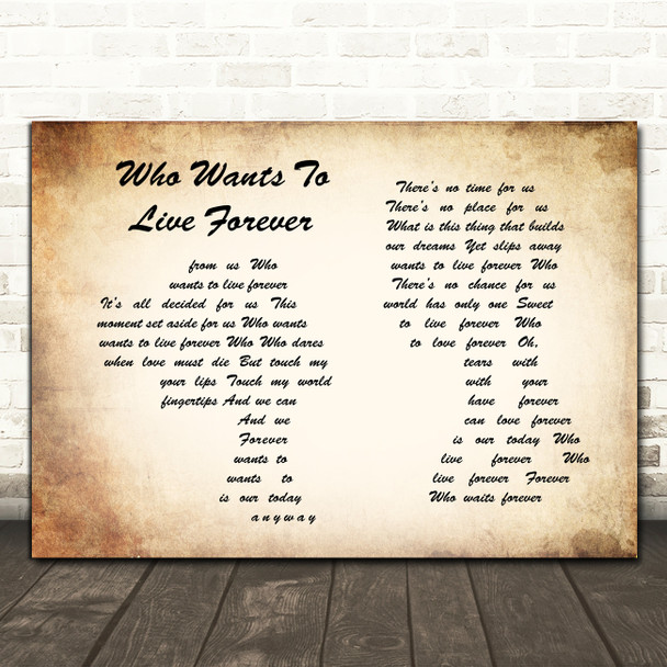 Queen Who Wants To Live Forever Man Lady Couple Song Lyric Print