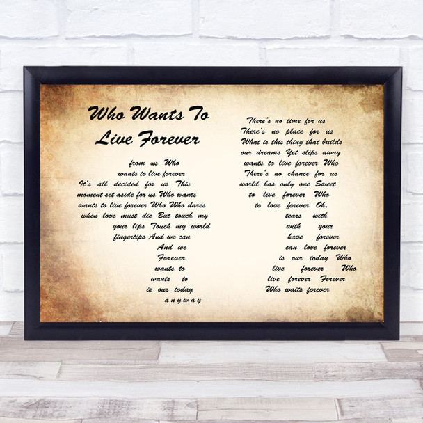 Queen Who Wants To Live Forever Man Lady Couple Song Lyric Print