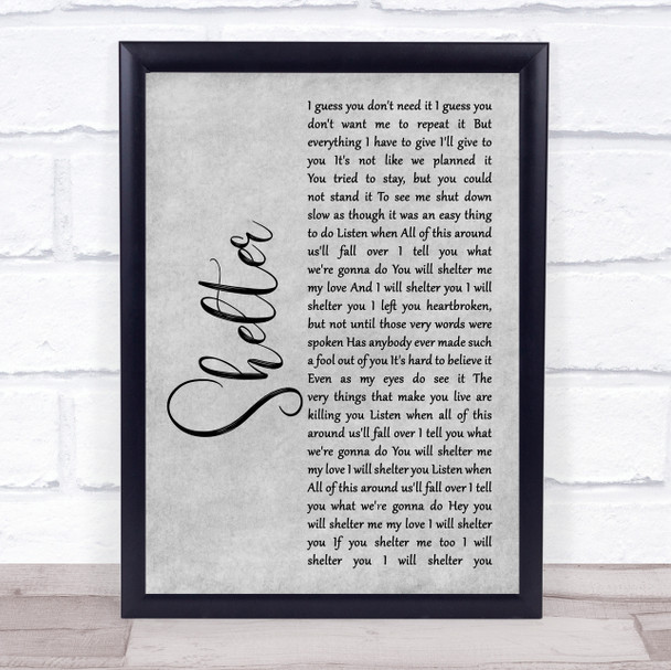 Ray LaMontagne Shelter Rustic Script Grey Song Lyric Quote Print