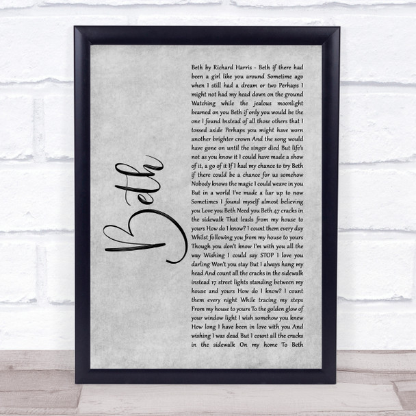 Richard Harris Beth Grey Rustic Script Song Lyric Print