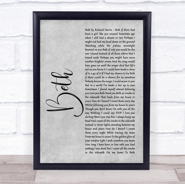 Richard Harris Beth Grey Rustic Script Song Lyric Print