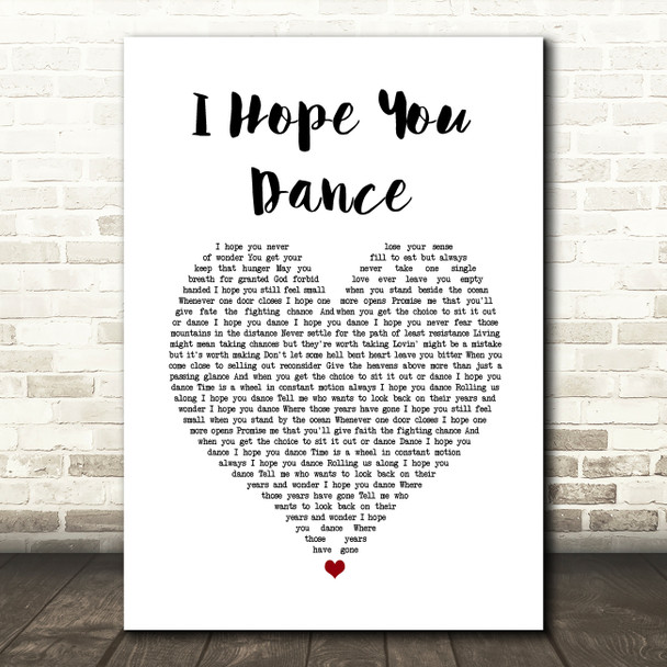 Ronan Keating I Hope You Dance White Heart Song Lyric Print