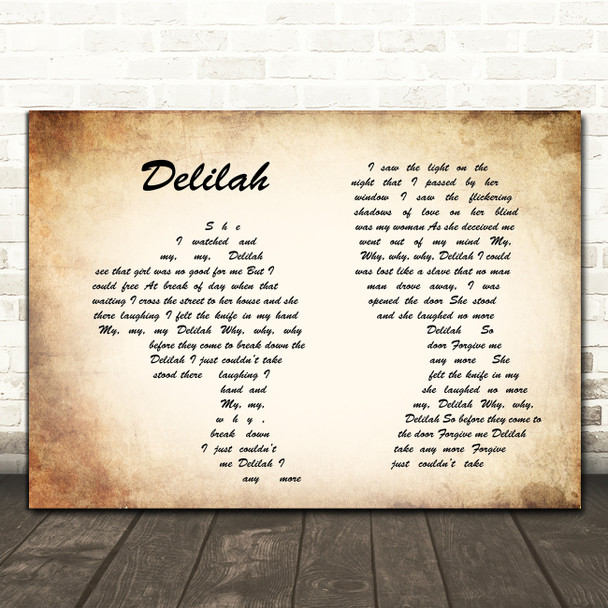 Tom Jones Delilah Man Lady Couple Song Lyric Quote Print