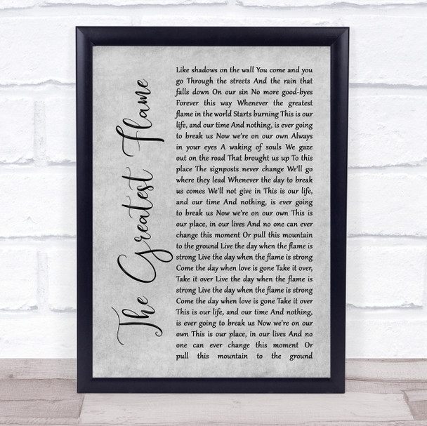 Runrig The Greatest Flame Rustic Script Grey Song Lyric Quote Print