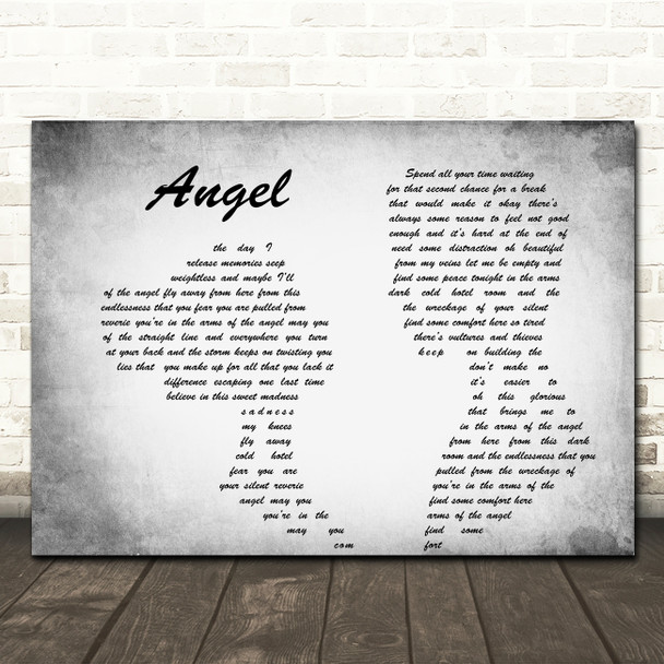 Sarah McLachlan Angel Man Lady Couple Grey Song Lyric Quote Print