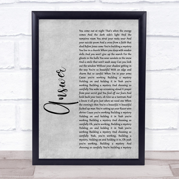 Sarah McLachlan ANSWER Rustic Script Grey Song Lyric Print