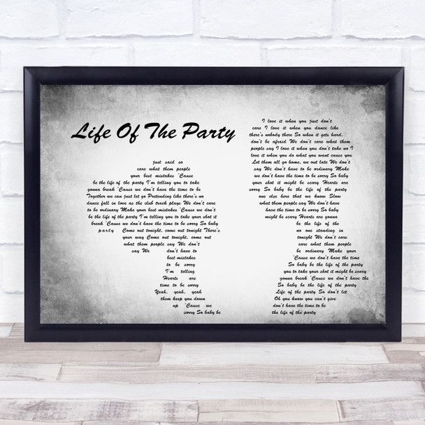 Shawn Mendes Life Of The Party Man Lady Couple Grey Song Lyric Quote Print